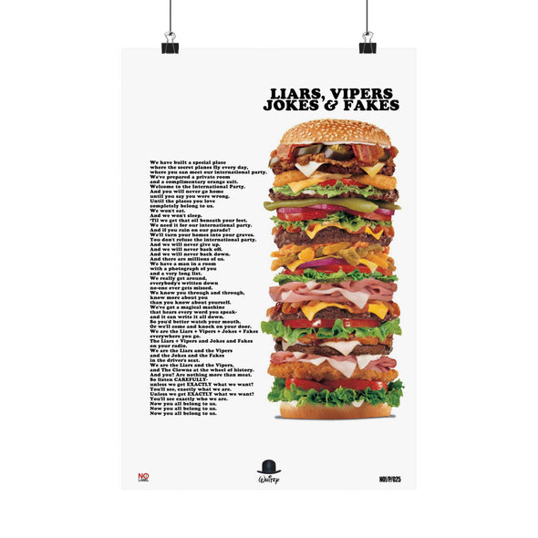 LIARS, VIPERS JOKES & FAKES - LYRICS WALL POSTER